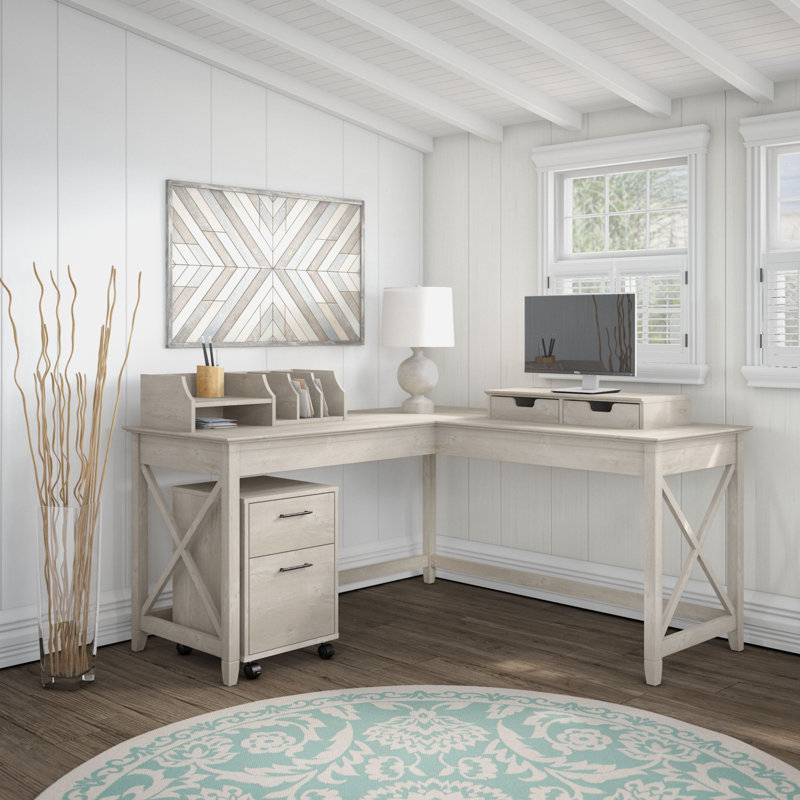 Ensemble de bureau d'écriture en L 4 pièces Huckins, Gris