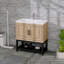 Meuble-lavabo 32 po avec lavabo en céramique blanc et robinet d'eau chaude et froide, armoire de salle de bain autoportante avec 2 portes de rangement et tablette ouverte en fer-1085361116-1085361117