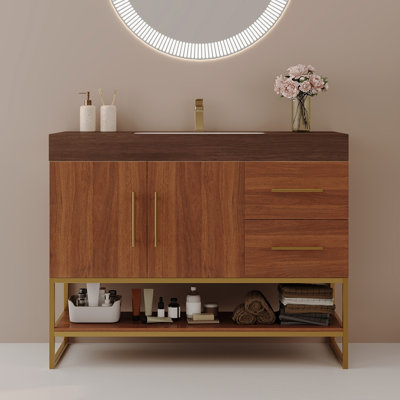 36" Modern Free-Standing Bathroom Vanity with Seamless Ceramic Sink & Sintered Stone Top