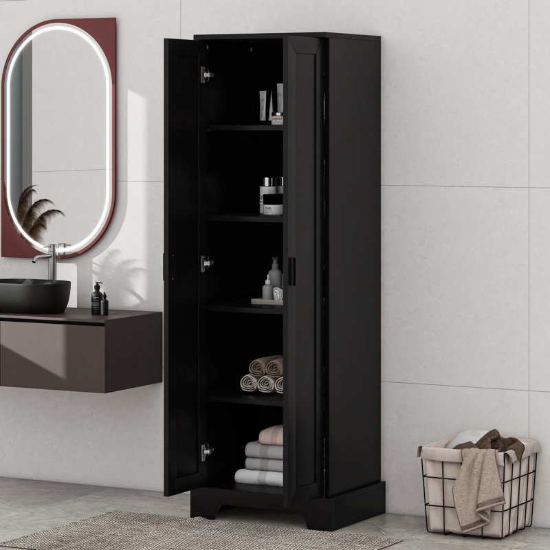 Armoire de rangement avec tablette réglable, deux portes pour la salle de bain ou le bureau, Noir