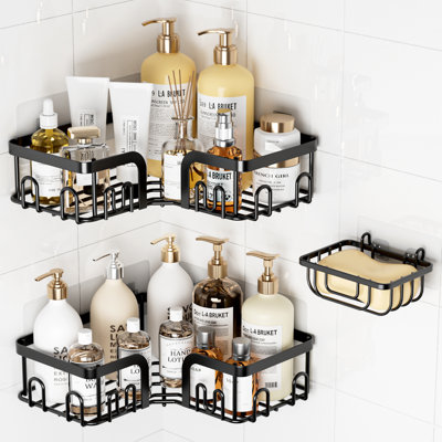 Serviteur de douche de coin adhésif en acier inoxydable, organisateur de douche antirouille avec porte-savon, argent