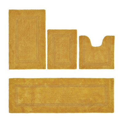 Adelen Premium 2370 GSM 100% Cotton 4 Piece Bath Rug Sets, Machine Washable, Super Absorbent & Tufted Weave Reversible Bath Mat for Bathroom, Shower, and Tub, Oeko-Tex Certified Bathroom Rugs, Yellow