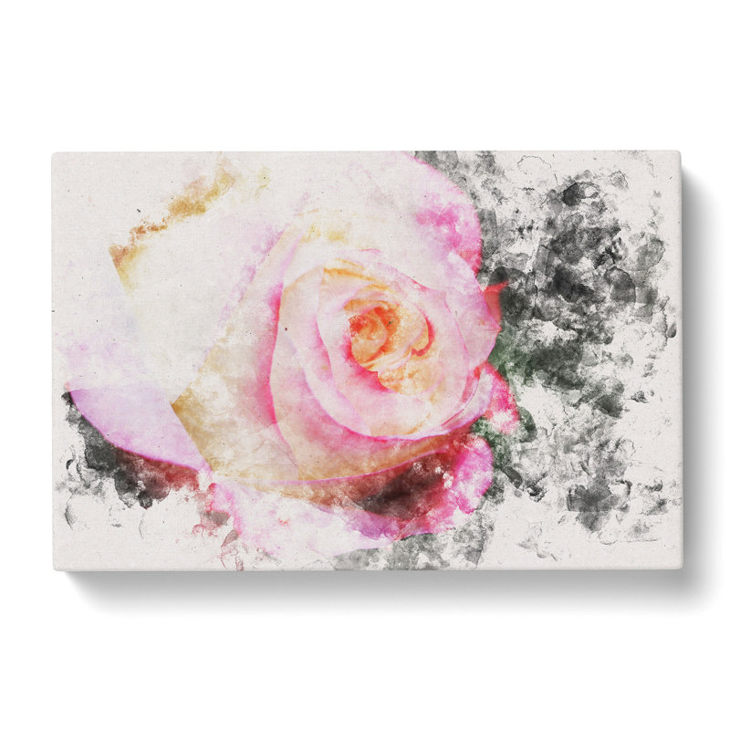 Pink Tipped Rose Watercolour - Wrapped Canvas Graphic Art Print, 50cm H x 76cm W x 3cm D