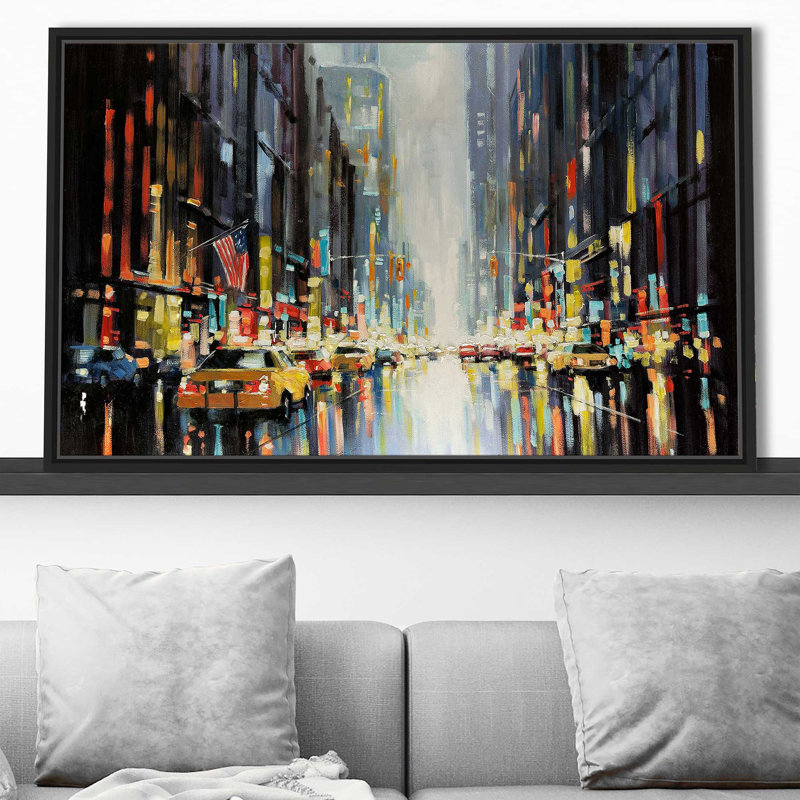 City Lights par - Peinture, Cadre flottant noir, H 39,5 po x l 63,5 po x P 2 po
