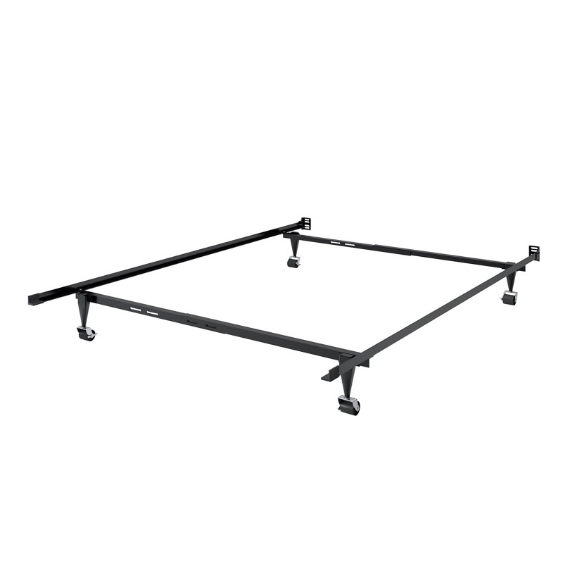 Adjustable Black Metal Twin to Full Bed Frame with Wheels