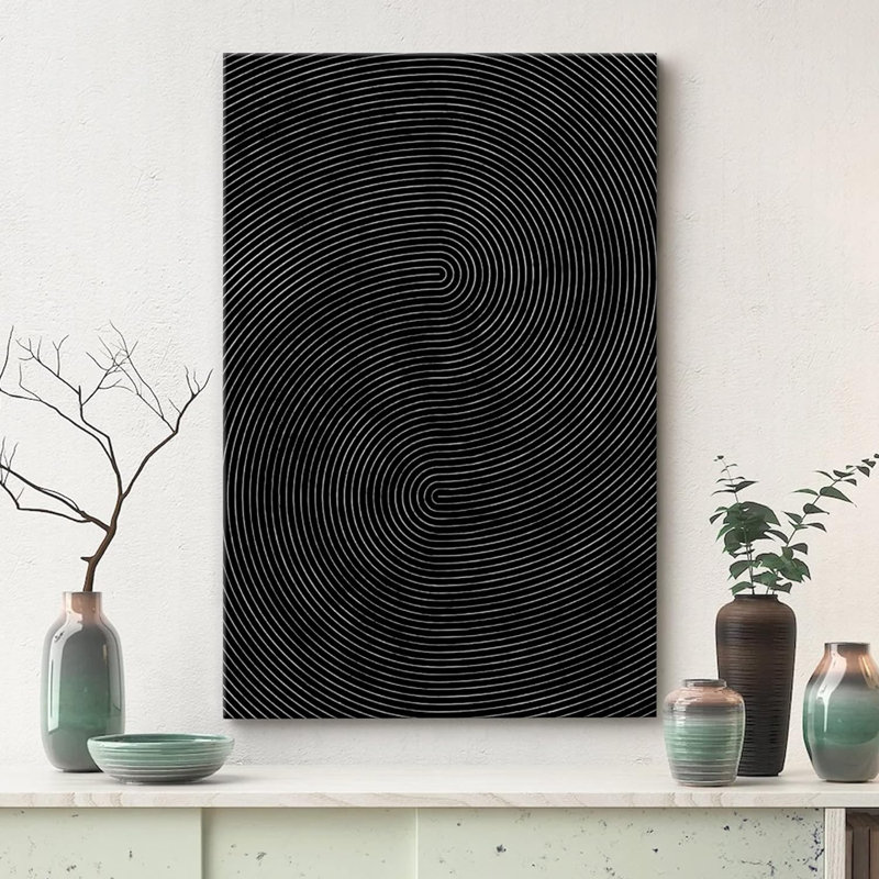 Impression sur toile, motif géométrique noir, vague abstraite, minimaliste, mid-century, H 36 po x l 24 po, Toile tendue