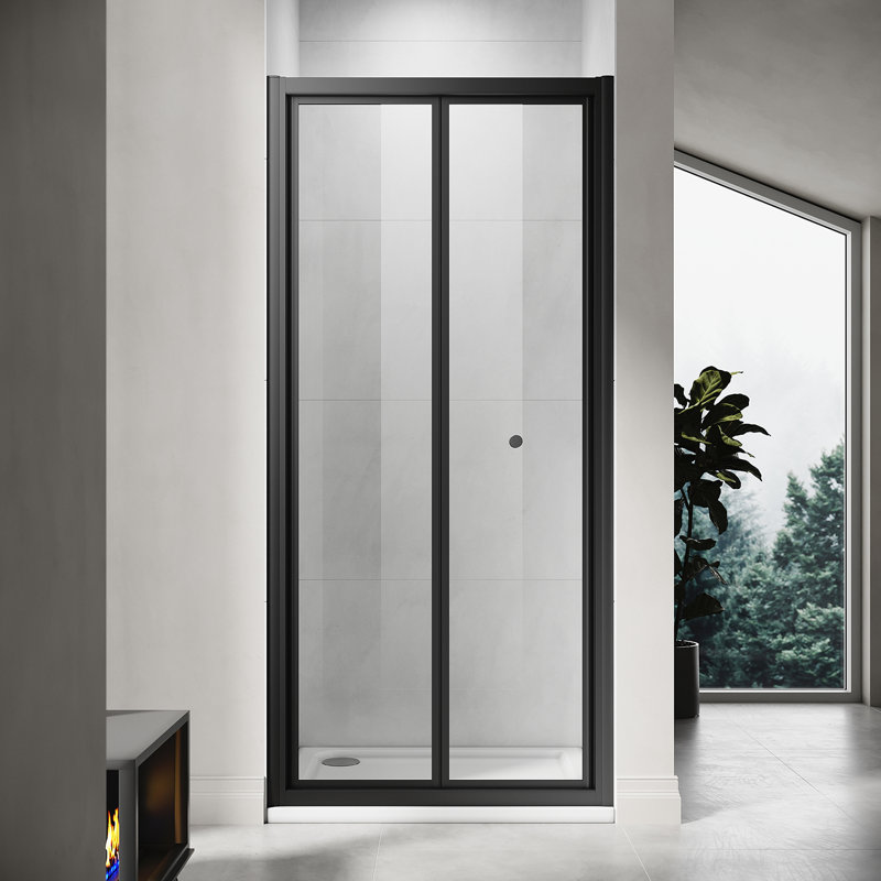 185mm H Hinged Framed Shower Door with Clear Glass, 76cm, Black