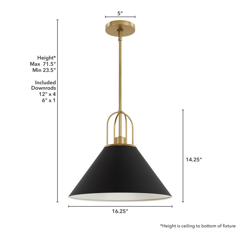 Jasmine Roth 1 - Light Flat Matte Black Cone Pendant, 14.25" H x 16.25" W x 16.25" D