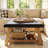 31.5-Inch Square Ottoman Coffee Table With Solid Wood Shelf Storage