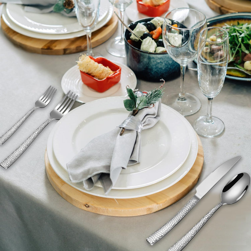 Ensemble de 40 couverts en argent martelé pour 40 personnes avec boîte-cadeau - Ensemble de couverts en acier inoxydable, couverts polis miroir de luxe, vaisselle de cuisine élégante, ustensiles allant au lave-vaisselle