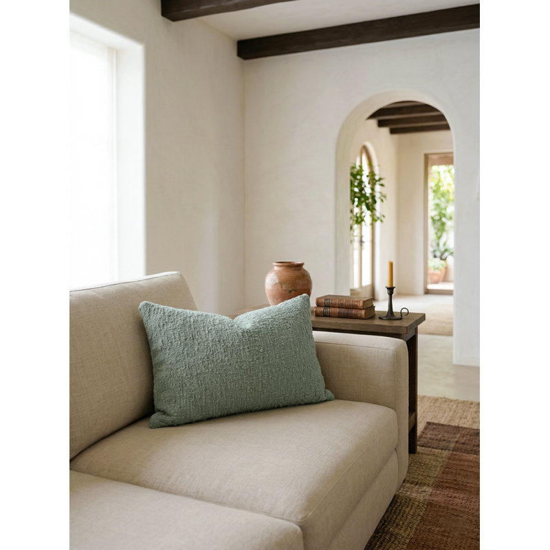 Navy Blue Cozy Boucle Cotton Pillow 20x20 with Down Insert, Aqua, Square 20", Polyester