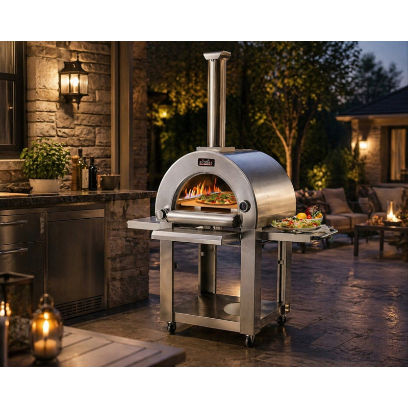 Big Horn Outdoors Stainless Steel Free-Standing Propane Pizza Oven with 34,000 BTUs, Built-In Thermometer & Accessories – 800°F Max Temperature