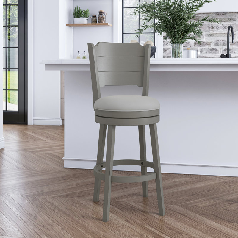 Authement Swivel Upholstered Counter Stool, Gray, Bar Stool (30.25" Seat Height)