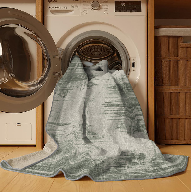 Machine Washable Abstract Gray Area Rug, Rectangle 4' x 6'