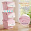 Ensemble de 3 ou 6 bacs de rangement à roulettes avec couvercles, empilables et emboîtables, en plastique blanc et rose.-1585138679