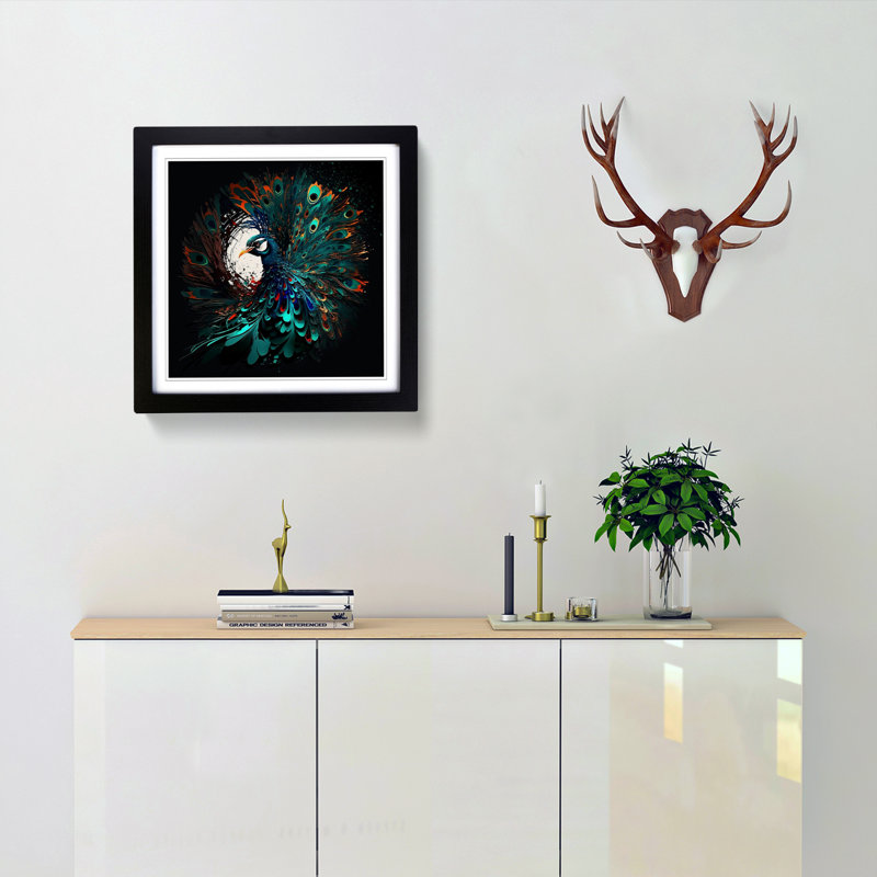 Peacock Abstract Expressionism - Framed Print, Black