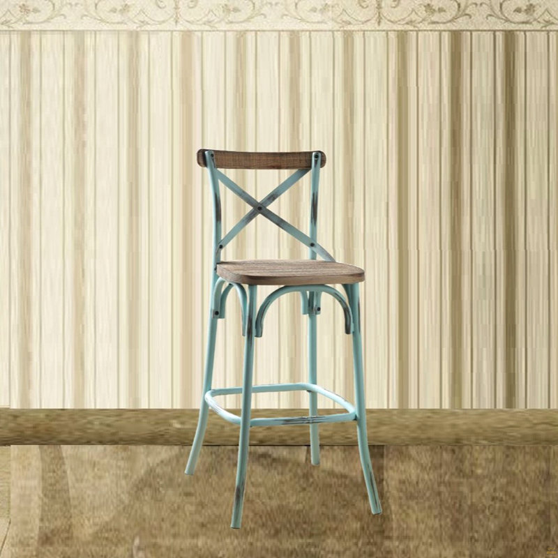 Chaise de bar à structure en métal 1 pièce, Siège brun / cadre bleu ciel