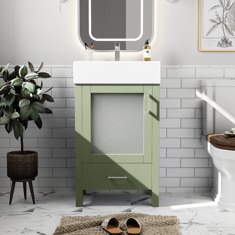 Meuble de salle de bain de 50 cm avec lavabo en céramique et nombreux petits espaces de rangement intérieurs - Meuble-lavabo moderne pour salle de bain, grand espace de rangement, design contemporain