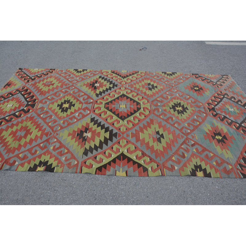 Kilim, tapis frais, tapis en laine verte, grands tapis de 5,5 x 10 pi, tapis de cuisine, tapis rétro, tapis turc