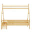 Lit simple avec escalier, structure de lit plateforme à profil bas en bois massif, conception de maison de jeu amusante pour les enfants, finition naturelle-1475993299-1475993298