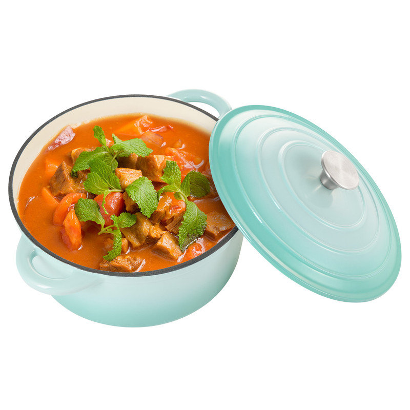 Faitout en fonte émaillée 6 pintes avec couvercle, cocotte en fonte avec deux poignées pour la cuisson du pain, la cuisson, la batterie de cuisine antiadhésive recouverte d'émail (vert menthe)