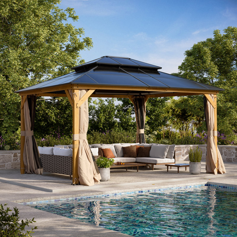 14 Ft. W x 12 Ft. D Solid Wood Patio Gazebo Gazebo