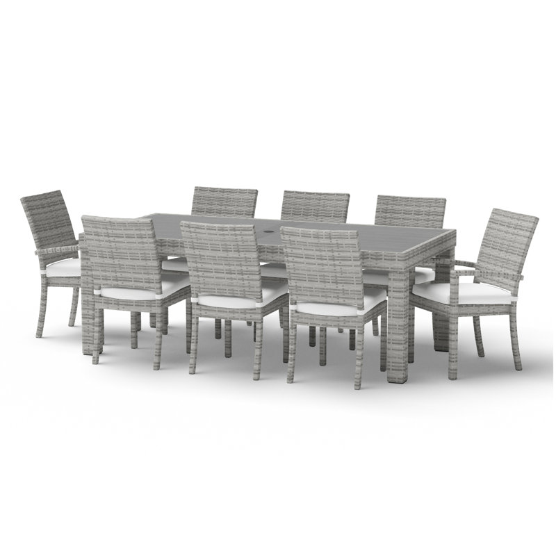 Ensemble repas rectangulaire pour 8 personnes avec coussins Sunbrella Fionnula, Structure grise / coussin blanc