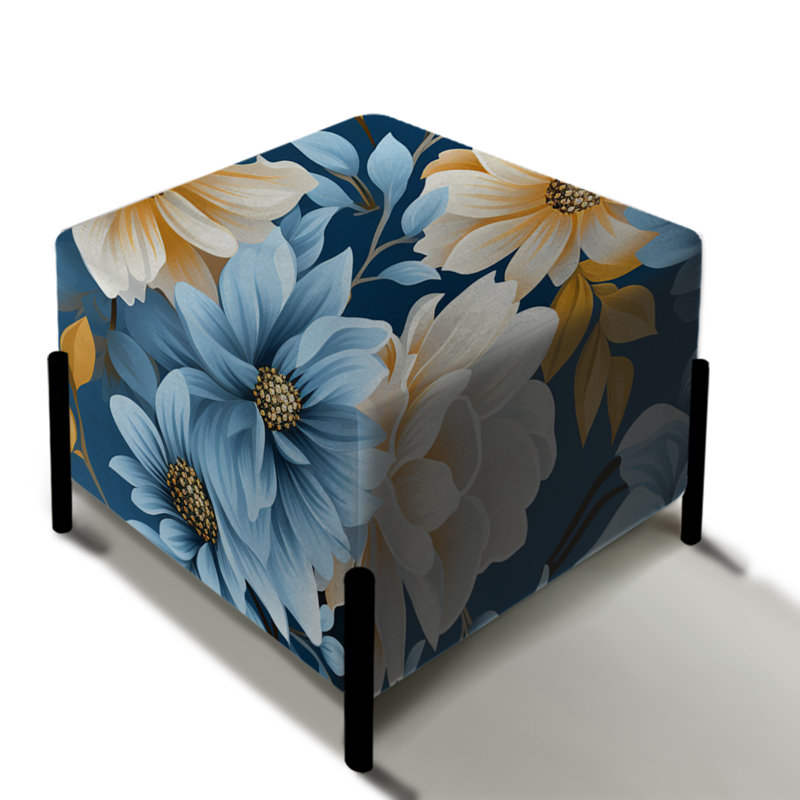 Yellow And Blue Farmhouse Flowers Pattern I - Floral Square Ottoman
