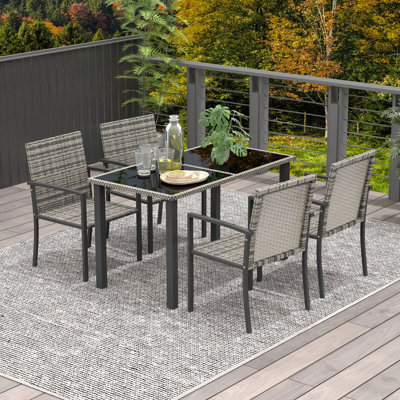 Alshawn 4 Seater Rattan Dining Set, Garden Table and Chairs, Mixed Grey