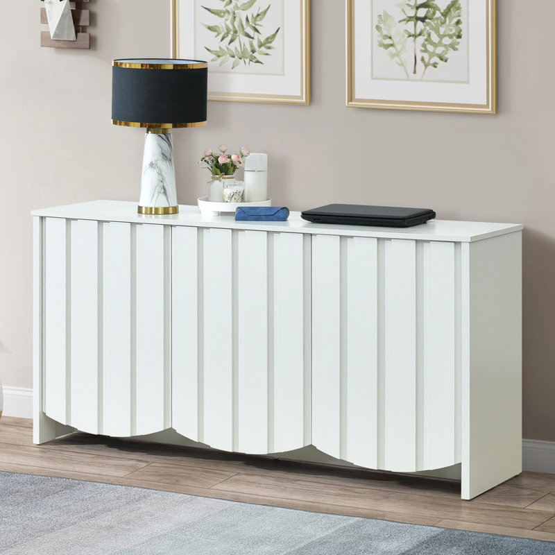 Buffet en bois manufacturé avec rebords festonnés l 59,1 po Winette, Chêne blanc