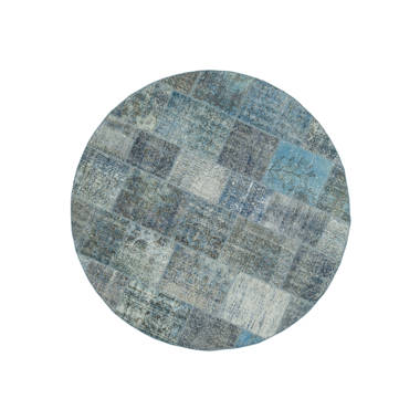 Round Owensboro Oriental Handmade Tufted Wool Area Rug in Turquoise