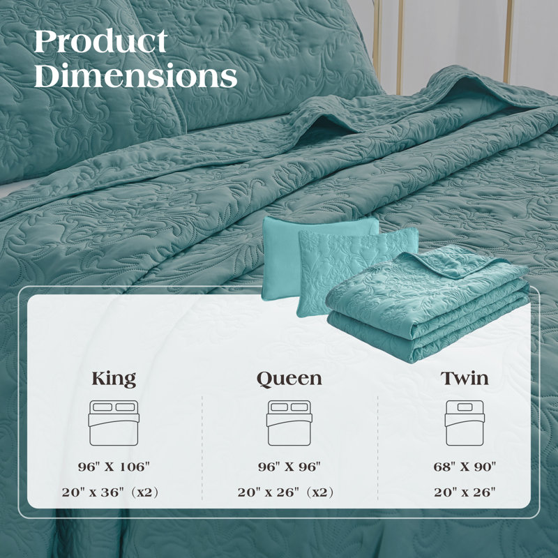 Quilt Set, King Quilt + 2 King Pillowcases, Teal