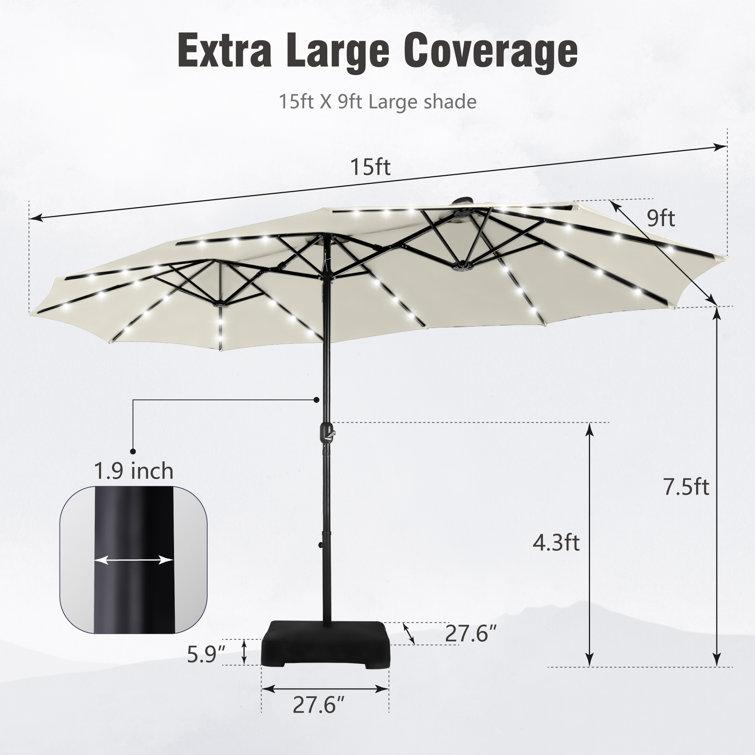 Yuliana 180'' x 108'' Rectangular Lighted Market Umbrella with Weighted Base