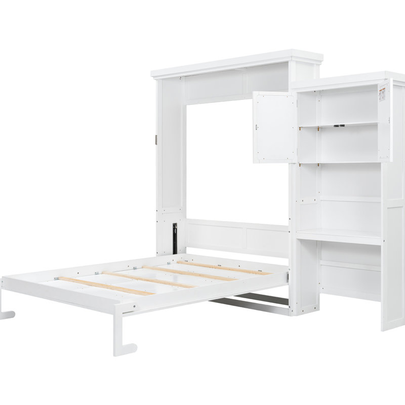 Grand lit à persiennes blanc avec rangement multiple, pin massif et blanc facile à assembler, style, lit, bois, assemblage, économie d'espace
