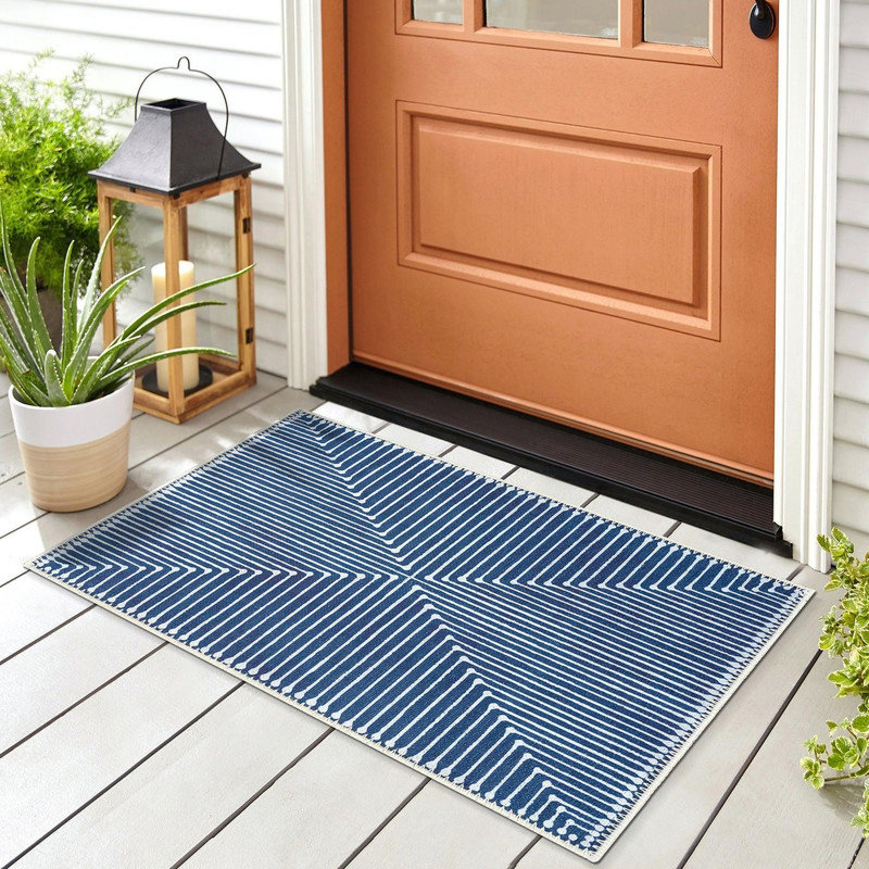 GLN Rugs Contemporary Collection - Machine Washable Modern Area Rug, Contemporary Washable Rug, Non Slip Area Rug, Abstract Living Room Rug, Bedroom Rug, Bathroom Rug (Blue Rug)