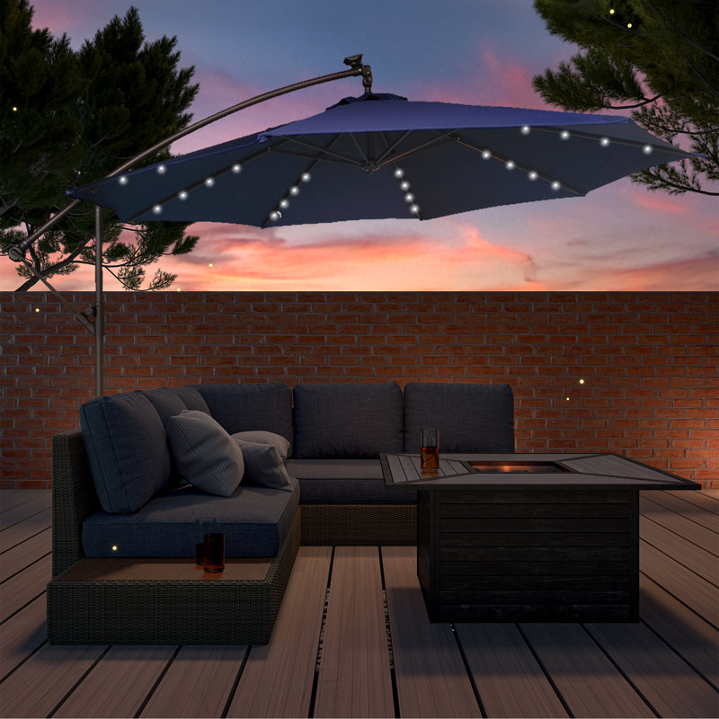 Aya-Rose 114.96'' Lighted Cantilever Umbrella, Navy Blue