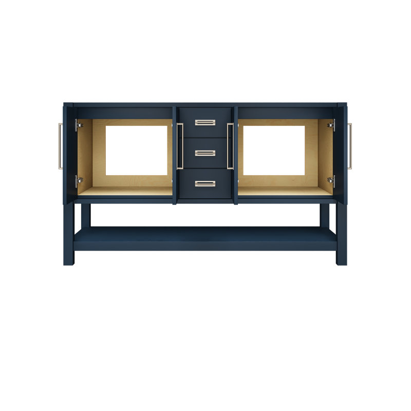 Kiawah Double Bath Vanity, Hague Blue, Satin Nickel, 60"
