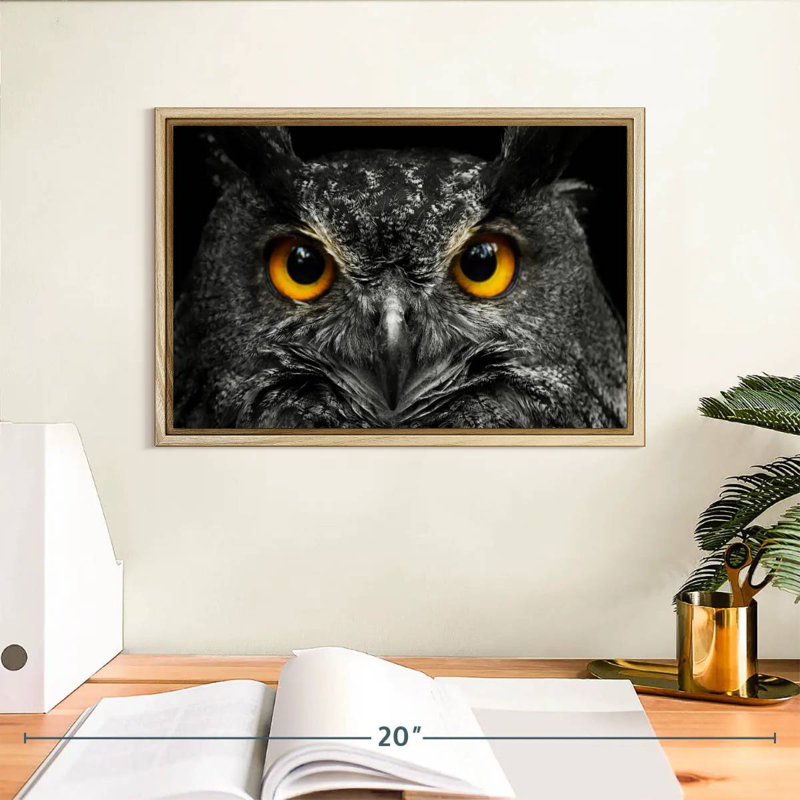 Hibou jaune, Cadre flottant en bois naturel, 13 po x 9 po