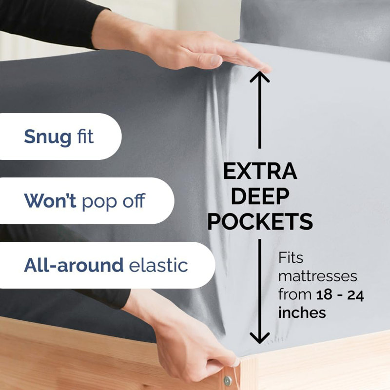 6 Piece Extra Deep Pocket Sheet Set, Cooling & Breathable Bed Sheets, Soft Hotel Luxury Bedding, Fits 18–24 Inch Mattress