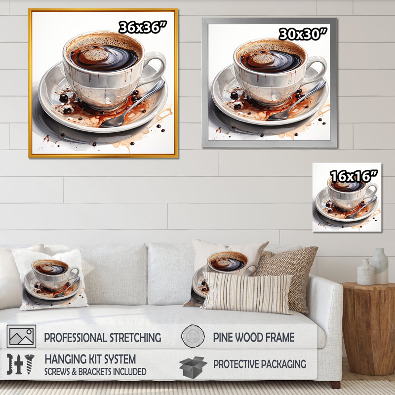 «Brown Coffee Cup Temptation II», art mural café, H 30 po x l 30 po x P 1,5 po