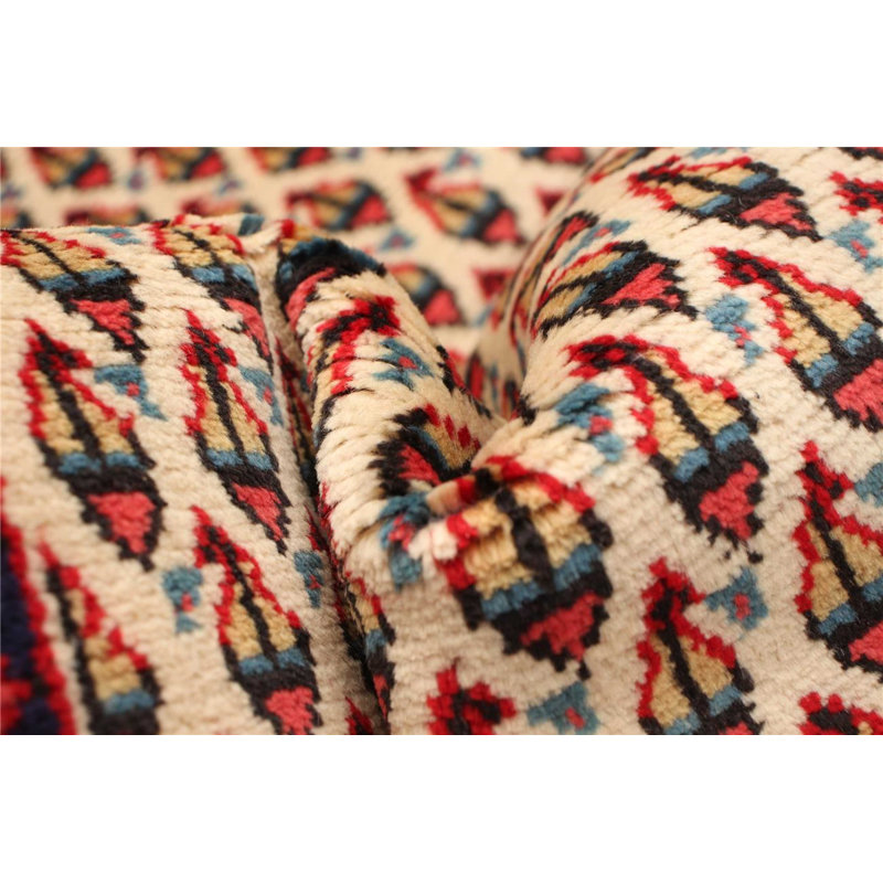 Tapis unique en laine noué à la main style Sarough des années 1980 de 3 pi 5 po x 5 pi beige / rouge Doane