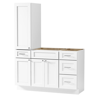 Disar 54'' Single Bathroom Vanity With Left Tall Linen Cabinet Dovetail Solid Wood Drawer Base Only
