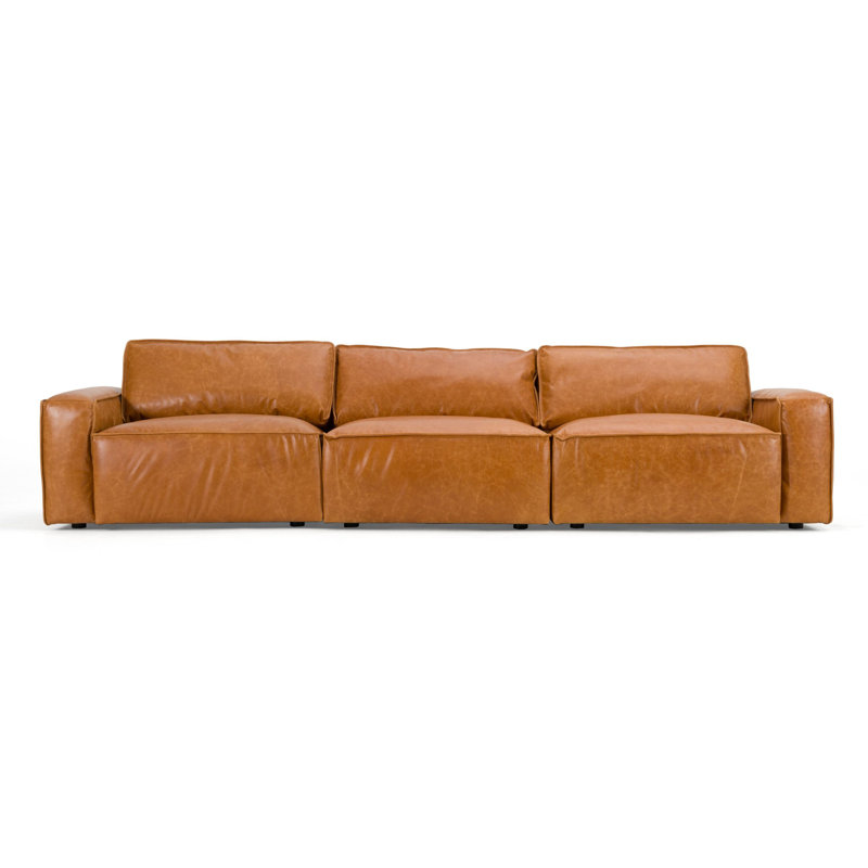 Cambria - Canapé moderne en cuir cognac