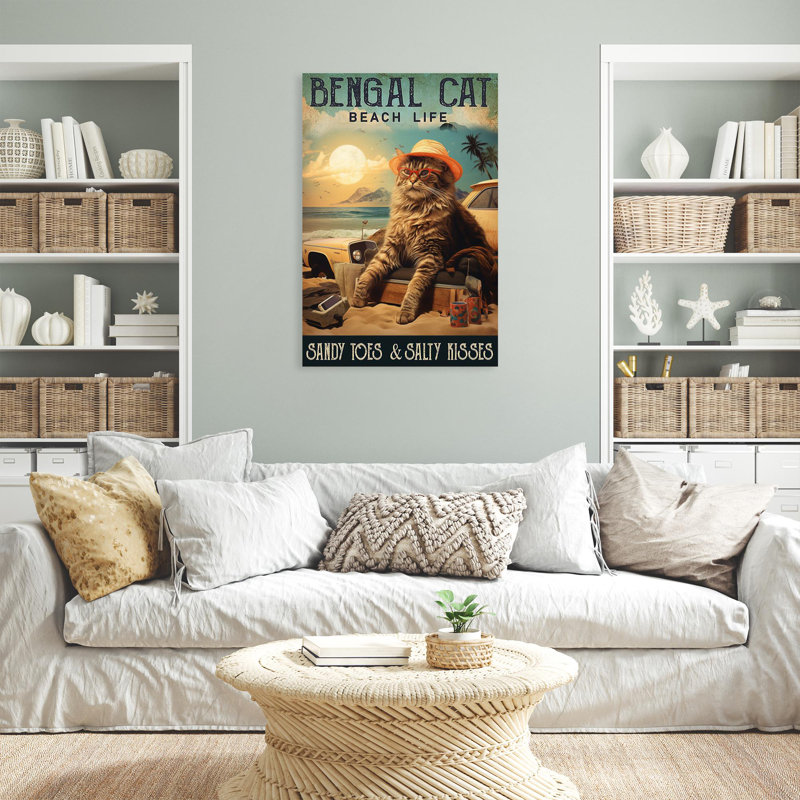 «Bengal Cat Beach Life» - Reproduction de rectangle 1 pièce, Bengal Cat Beach Life sur toile, H 36 po x l 24 po x P 1,25 po