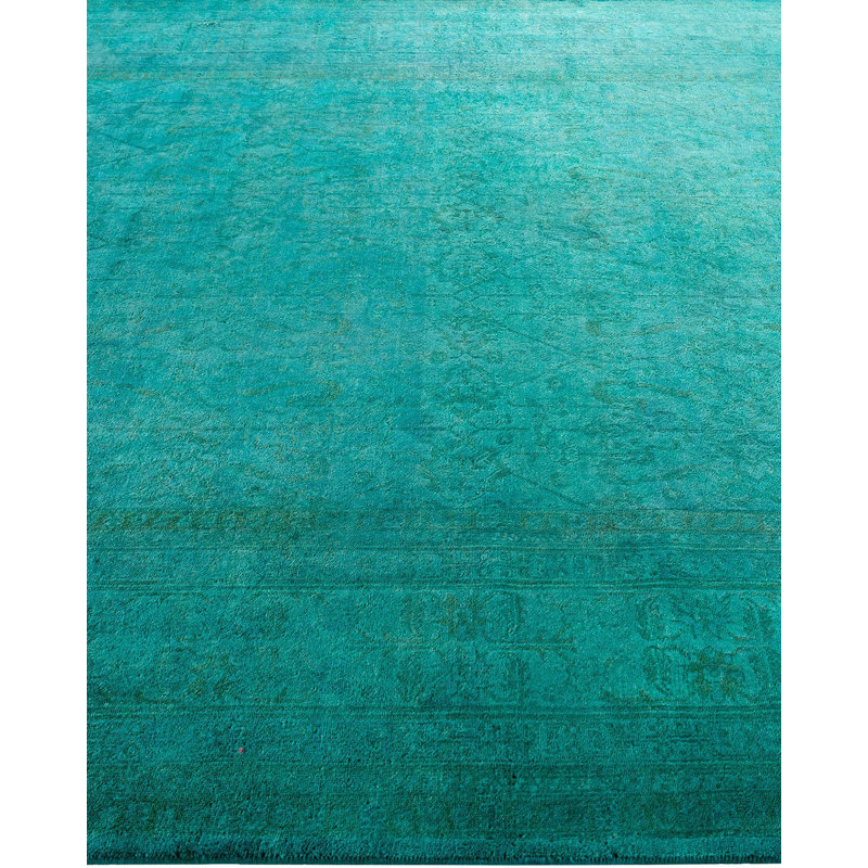 Tapis unique noué à la main Fine Vibrance - vert, 6 pi 1 po x 9 pi 3 po