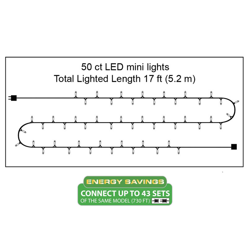 204'' Blue LED String Lights with Green Wire