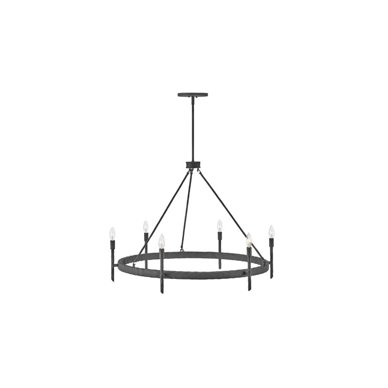 Tress 36.25" Six-Light Candle Single Tier Chandelier, Forged Iron