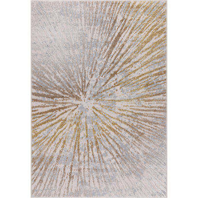 Ilios Collection Abstract Gold and Gray Starburst Rug