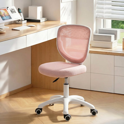 HOMCOM Armless Office Chair with Mesh Back, Pink