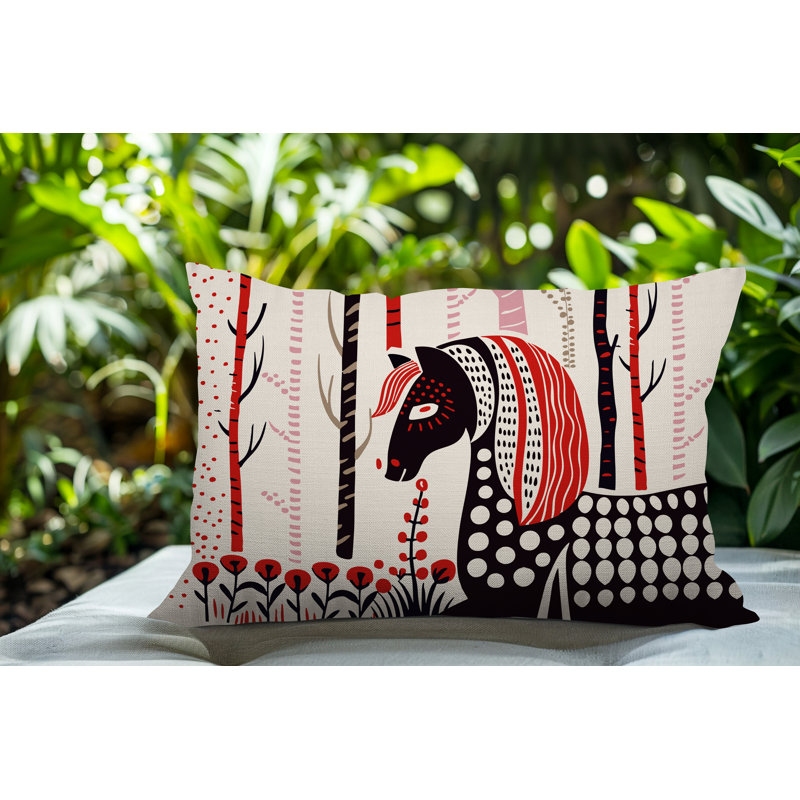 Coussin lombaire réversible intérieur / extérieur niko Horse, Rouge, Rectangle H 18 po x l 25 po